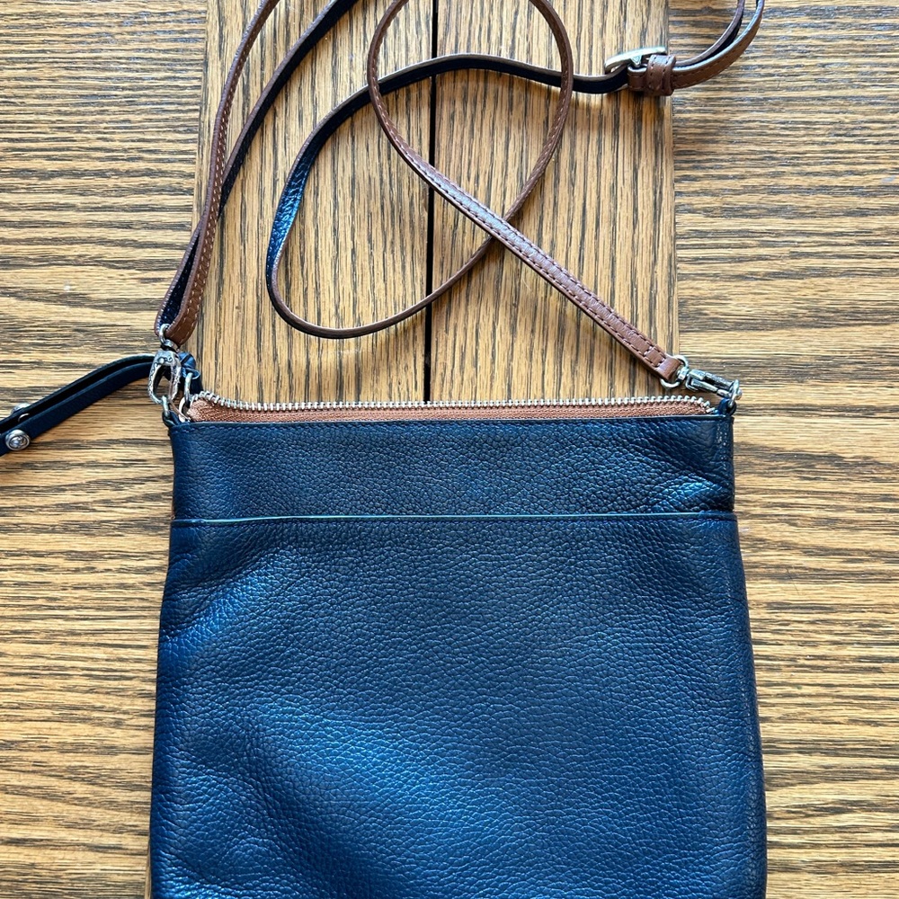 Vintage Brighton Tan & Navy Leather Anchor Lined Crossbody Starfish Bag - Picture 4 of 13